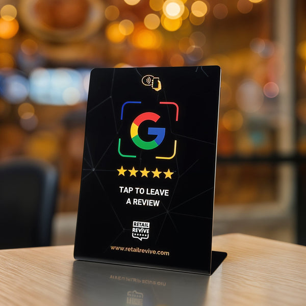 NFC Google review stand for store counters — tap to leave a review